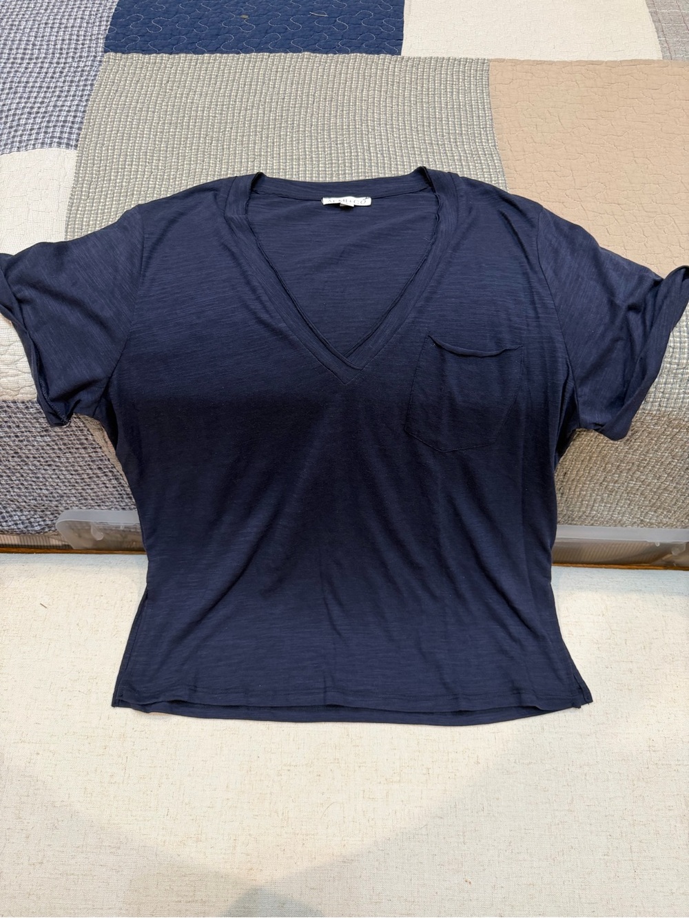 Relaxed V-Neck Pocket Tee in Navy